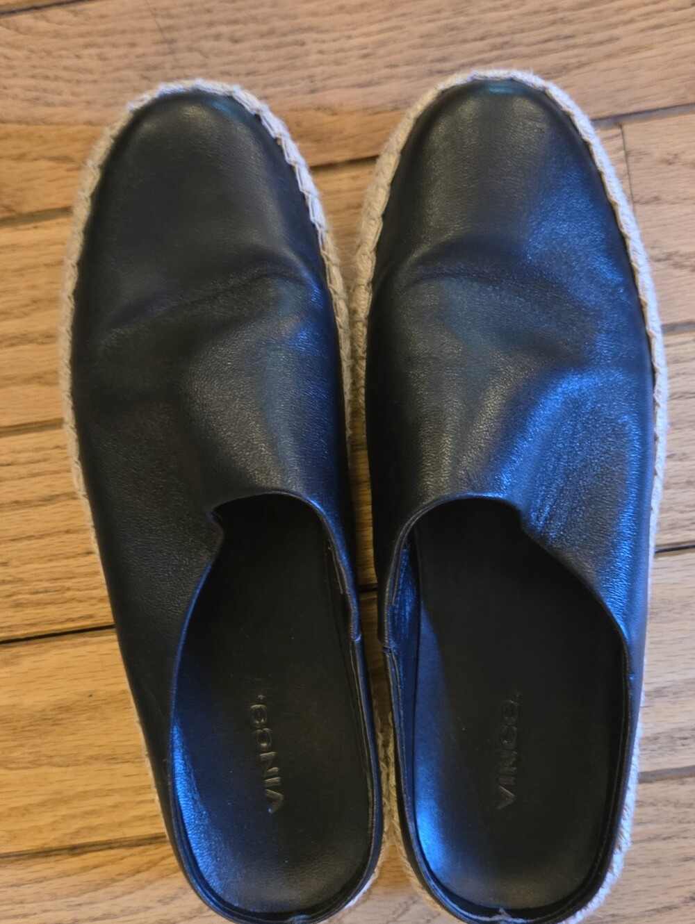 Vince Black Leather Espadrille Mule with Jute Trim - SIZE 8  *WORN ONCE*